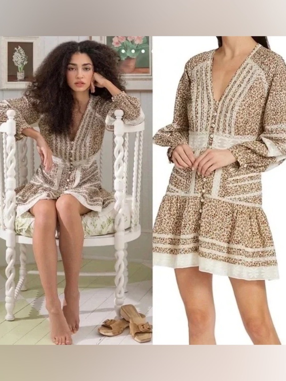 Veronica Beard Addilyn Floral Smocked Lace Button-Up Mini Dress Size M-L